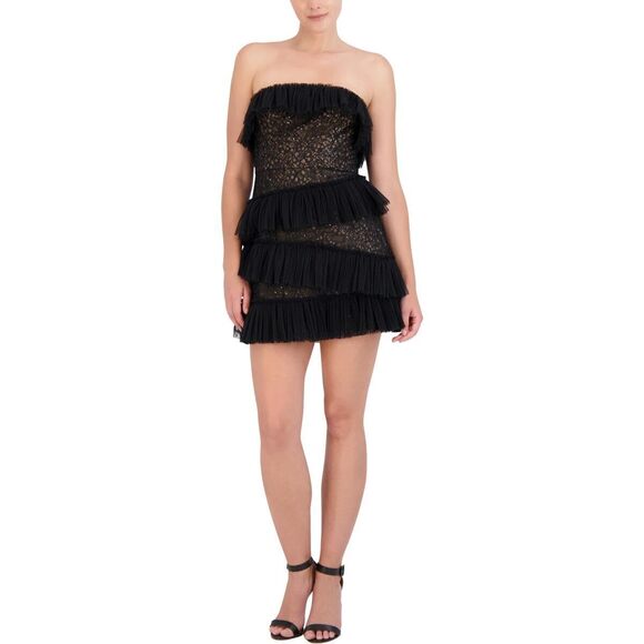 BCBG Sequin Lace & Pleated Iba Tulle Black 2